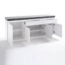 Mentis Sideboard With LED In Matt White And Concrete With 4 Door