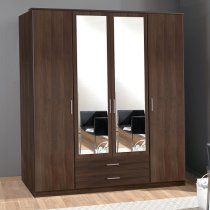 Octavia Mirrored Wardrobe In Walnut With 4 Doors