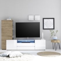 Genie TV Stand In High Gloss White With 2 Drawers And LED