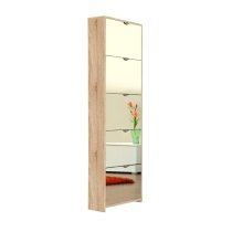 Boddem Mirrored Shoe Cabinet In Sonoma Oak With 5 Flap Doors