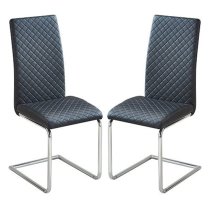 Ronn Black Faux Leather Dining Chairs With Chrome Legs In Pair