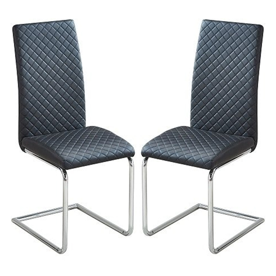 Ronn Black Faux Leather Dining Chairs With Chrome Legs In Pair