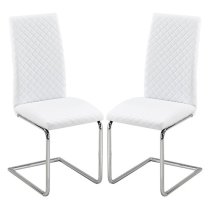 Ronn White Faux Leather Dining Chairs With Chrome Legs In Pair