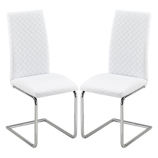 Ronn White Faux Leather Dining Chairs With Chrome Legs In Pair