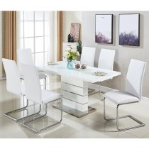 Parini Small Extending White Dining Table 6 Ronn White Chairs