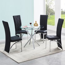 Criss Cross Round Clear Glass Dining Table With Chrome Legs