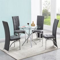 Criss Cross Round Clear Glass Dining Table With Chrome Legs