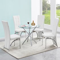 Criss Cross Round Clear Glass Dining Table With Chrome Legs