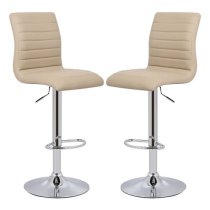 Ripple Stone Faux Leather Bar Stools With Chrome Base In Pair