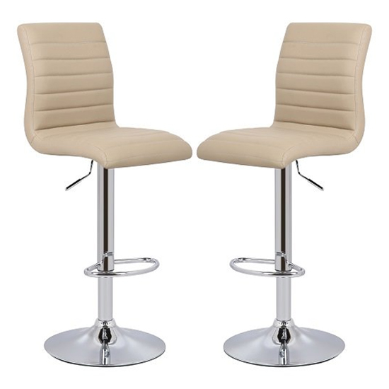 Ripple Stone Faux Leather Bar Stools With Chrome Base In Pair