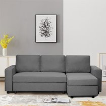 Dagmar Chenille Fabric Corner Sofa Bed With Storage In Dark Grey