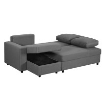 Dagmar Chenille Fabric Corner Sofa Bed With Storage In Dark Grey