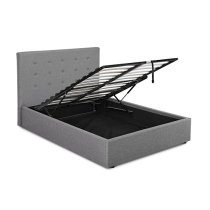 Lowick Double Storage Bed In Upholstered Grey Fabric