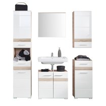 Seon Bathroom Funiture Set In Gloss White And Light Oak