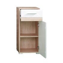 Seon Floor Bathroom Storage Cabinet In Gloss White Light Oak