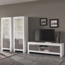 Lorenz Glass Display Cabinet In White And Grey Gloss With LED