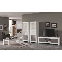 Lorenz Glass Display Cabinet In White And Grey Gloss With LED