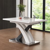 Axara Small Extending Gloss Dining Table In White And Grey