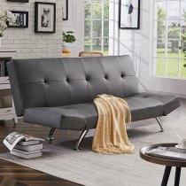 Venice Faux Leather Sofa Bed In Grey With Chrome Metal Legs