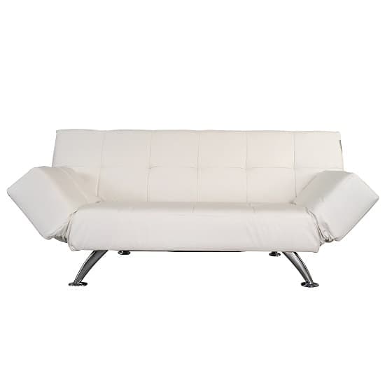 Venice Faux Leather Sofa Bed In White With Chrome Metal Legs