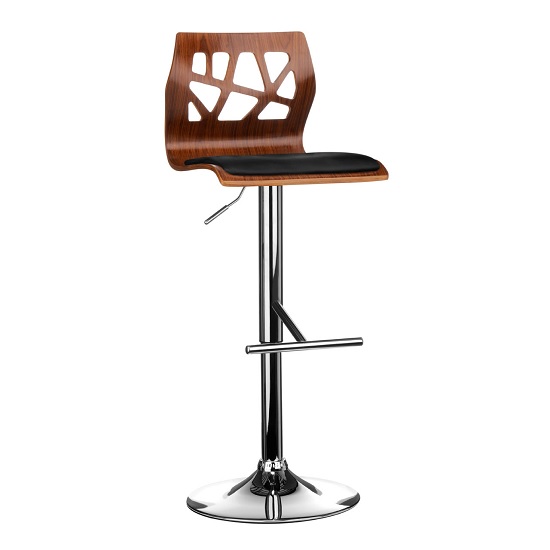 Ivana Bar Stool In Walnut And Black PU Seat With Chrome Base