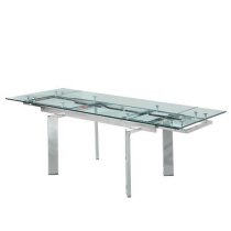 Maxim Extendable Dining Table In Clear Glass With Chrome Legs