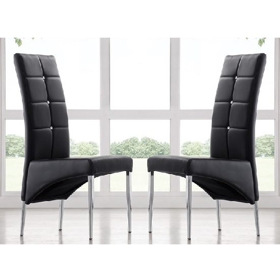 Vesta Studded Black Faux Leather Dining Chairs In Pair