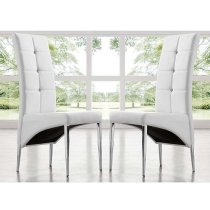 Vesta Studded White Faux Leather Dining Chairs In Pair