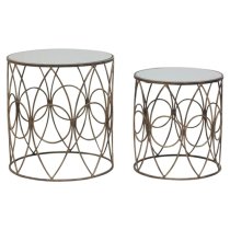 Avanto Round Glass Set of 2 Side Tables With Copper Circle Frame