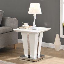 Memphis High Gloss Lamp Table In White With Glass Top