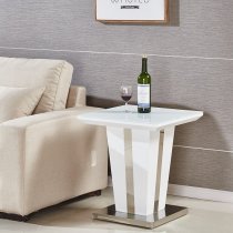 Memphis High Gloss Lamp Table In White With Glass Top