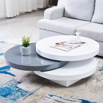 Triplo Round High Gloss Rotating Coffee Table In White And Grey