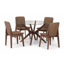 Calderon Glass Dining Table Round In Clear With Walnut Legs