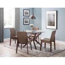 Calderon Glass Dining Table Round In Clear With Walnut Legs