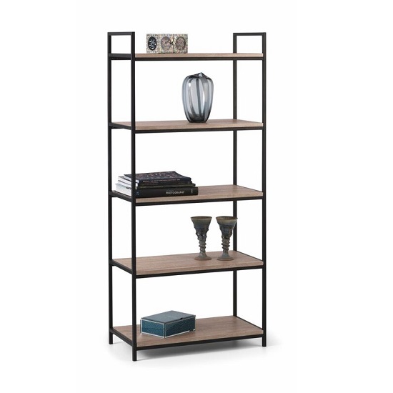 Tacita High Bookcase In Sonoma Oak And Black Metal Frame