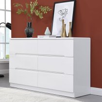 Manhattan Wide High Gloss Chest Of 6 Drawers In White