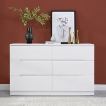 Manhattan Wide High Gloss Chest Of 6 Drawers In White