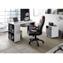 Houston Computer Desk In White And Anthracite With Shelving