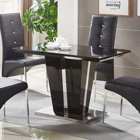 Memphis Small High Gloss Dining Table In Black With Glass Top