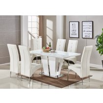 Memphis Large High Gloss Dining Table In White With Glass Top