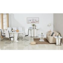 Memphis Large High Gloss Dining Table In White With Glass Top