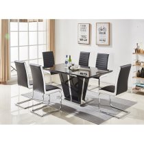 Memphis Large High Gloss Dining Table In Black With Glass Top