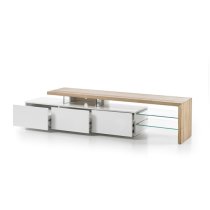 Alanis Wooden TV Stand With Storage In Knotty Oak And Matt White