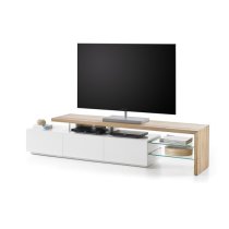 Alanis Wooden TV Stand With Storage In Knotty Oak And Matt White