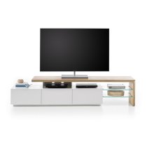 Alanis Wooden TV Stand With Storage In Knotty Oak And Matt White