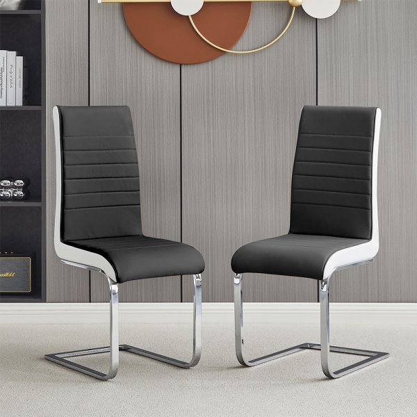 Symphony Black And White Faux Leather Dining Chairs In Pair