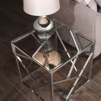 Betty Glass Lamp Table With Polished Stainless Steel Base