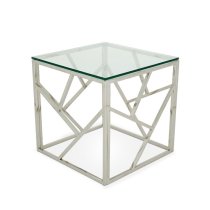 Betty Glass Lamp Table With Polished Stainless Steel Base