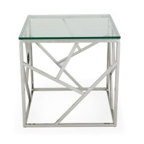 Betty Glass Lamp Table With Polished Stainless Steel Base