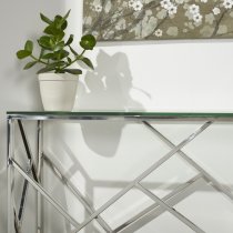 Betty Glass Console Table With Polished Stainless Steel Base